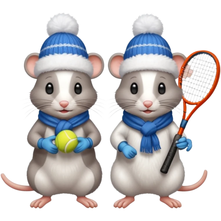 Rats playing tennis in winter with gloves hat and scarves on emoji