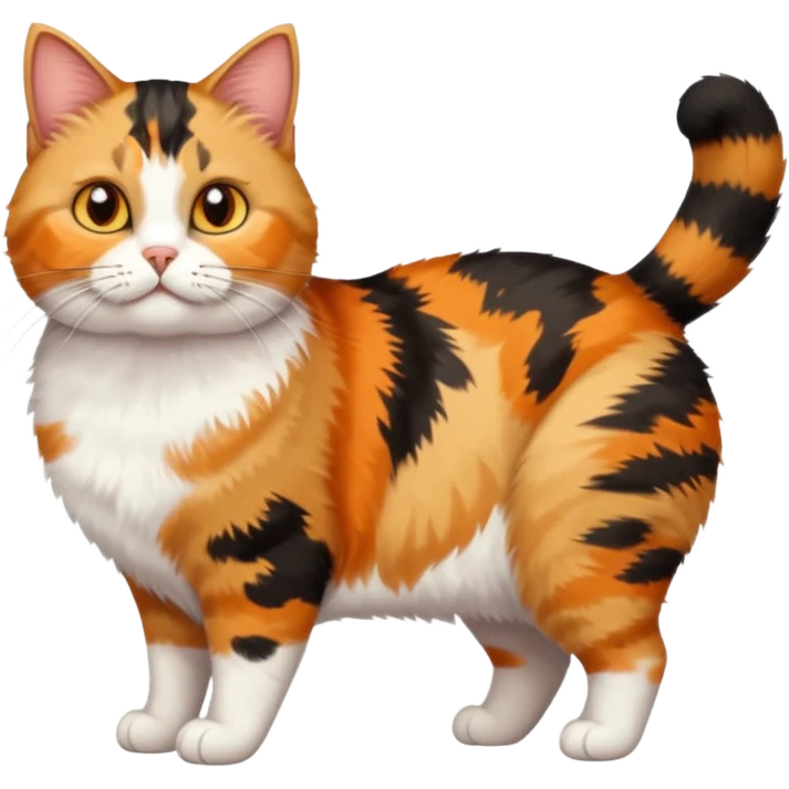 full body calico tabby  cat with small head and short but chubby body emoji
