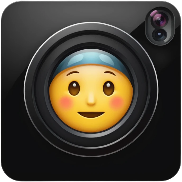 A simple camera lens, apple emoji style, 3/4 view, no face, 45 degree angle emoji