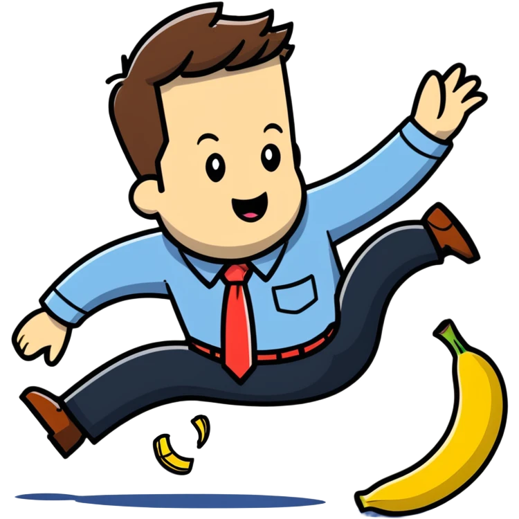 JD Vance falling backwards with one foot slipping on a single banana peel on the ground emoji