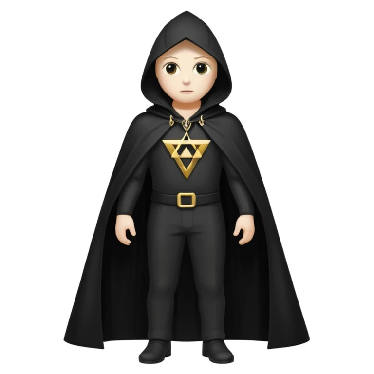 illuminati shadow figure standing in black cloak with gold triangle necklace, white background emoji