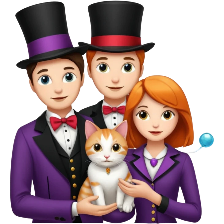 magician couple and their pet cat emoji