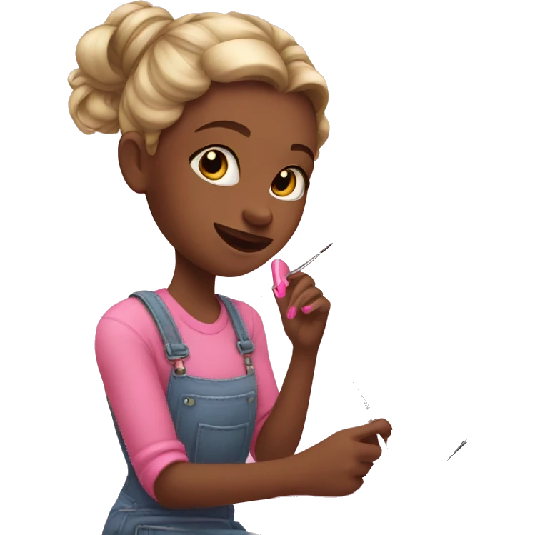 Girl painting her Nails pink emoji