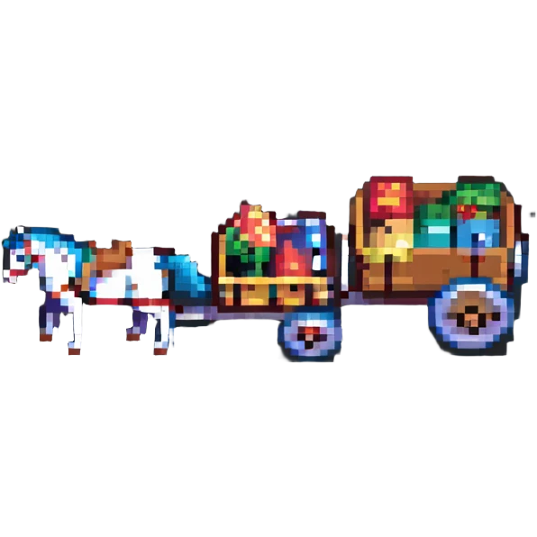 two horses pulling a cart, isometric view emoji