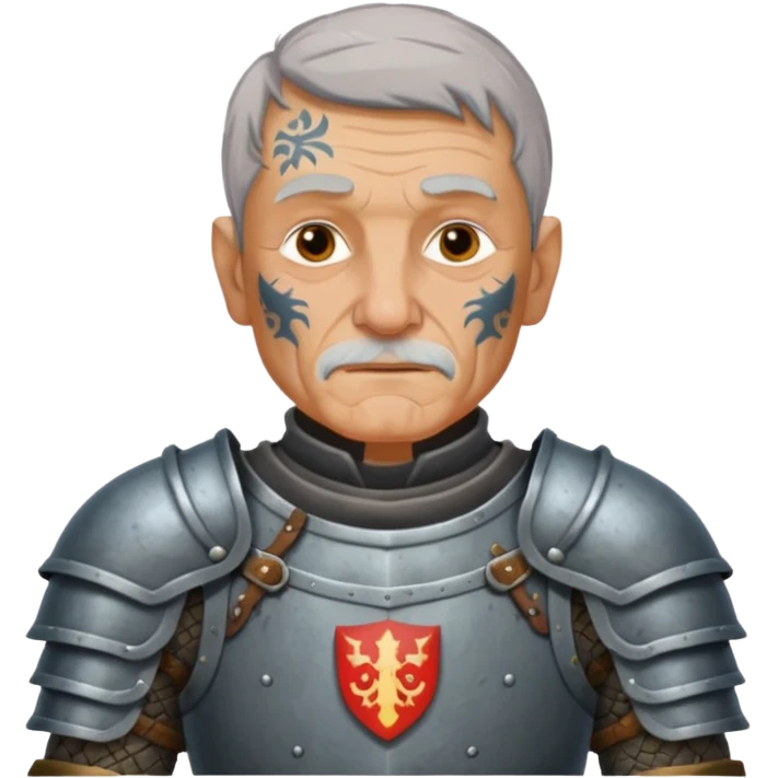 elderly tattooed knight, tattooed shoulder emoji