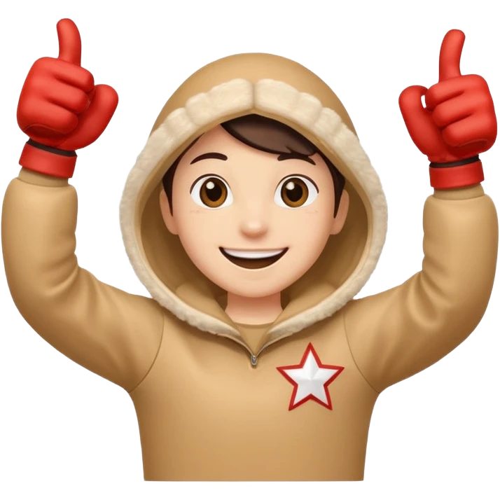 HD a smiling happy dancing toon star with both gloved hands doing thumbs up and blue background emoji