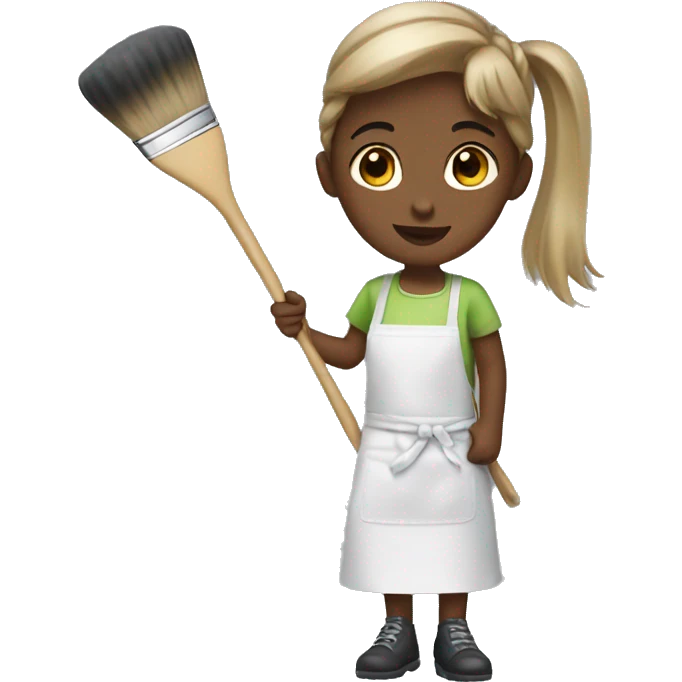 girl in apron holding brush emoji