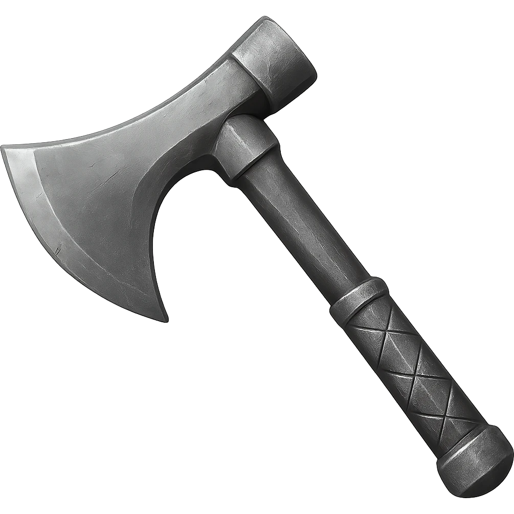 Recolor this bronze axe to a slightly worn iron, keep the same shape, realistic metallic iron, emoji style, transparent background. emoji