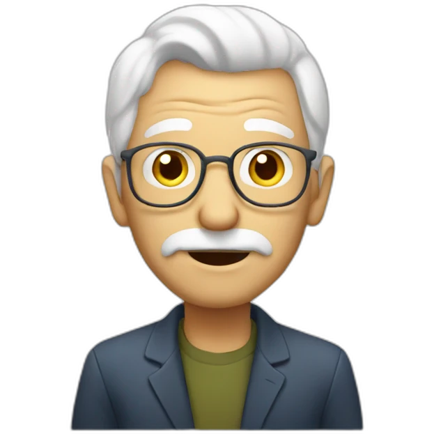 an old man with white hair looking at a presentation emoji