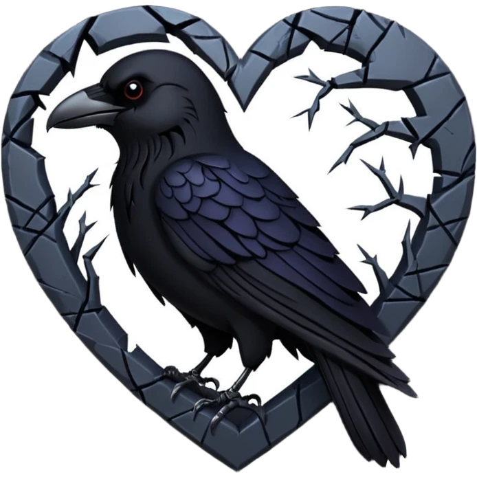 realistic gothic heart with a black raven emoji