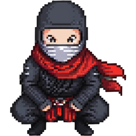 masked ninja with red scarf crouching emoji