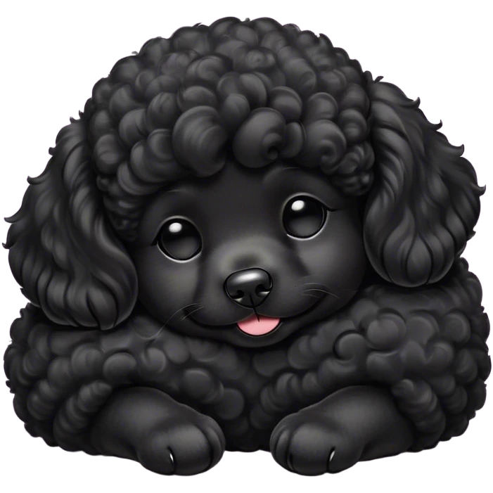 Meme-Worthy Cute Sleeping Black Poodle Portrait Emoji, Head resting peacefully with a contented smile, showcasing a delightfully elegant build and a luxuriously soft, curly jet-black Fur, eyes shut in a serene nap, Simplified yet hilariously adorable features, highly detailed, glowing with a soft, drowsy light, high shine, relaxed and utterly lovable, stylized with an air of playful laziness, bright and heartwarming, soft glowing outline, capturing the essence of a comically sleepy companion, so meme-worthy it feels like it could instantly become the next viral sensation of adorable slumber! emoji