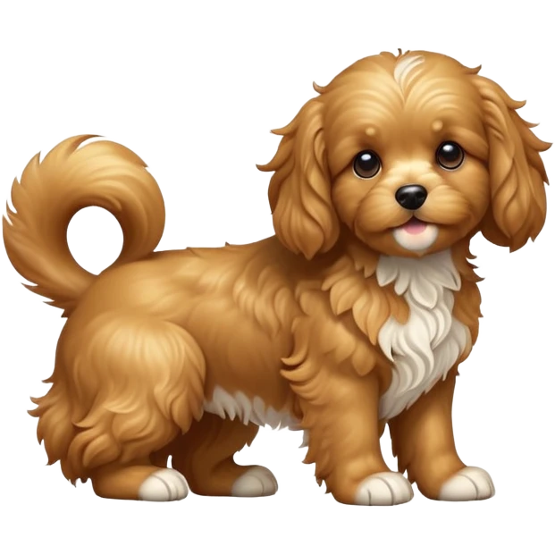cinematic-[cavoodle dog]-realistic-full-body-sitting-emoji,-tail-resting-loosely-beside-its-paws,-head-tilted-dramatically,-wavy-[solid golden]-fur,-simplified-yet-realistic-focused-features,-highly-detailed,-glowing-with-an-almost-sarcastic-glow emoji