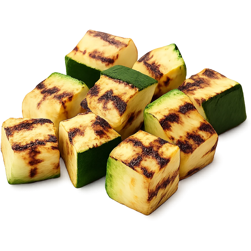 Realistic style grilled zucchini cubes, natural details, no background. emoji