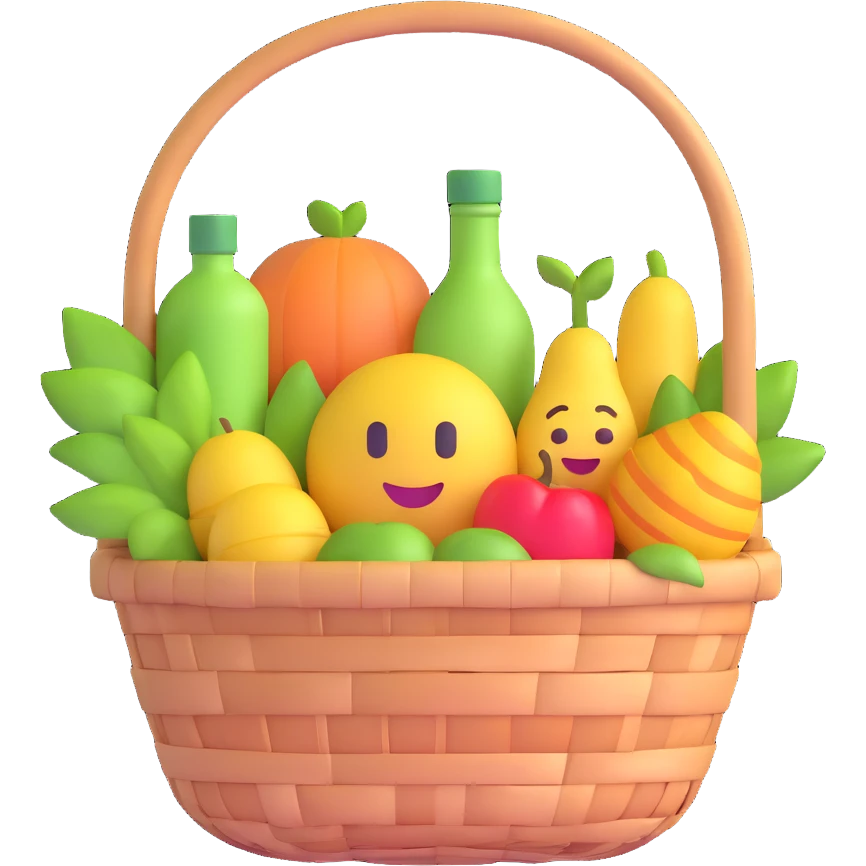 3D emoji style basket of organic products emoji