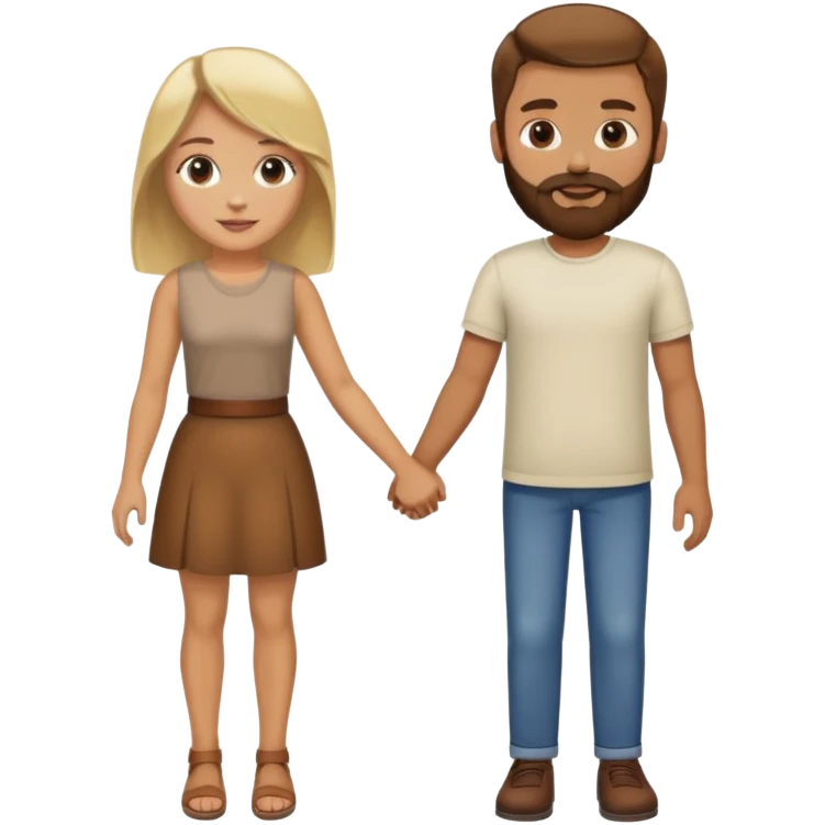Mujer güera  de cabello castaño agarrada de la mano de hombre moreno con barba  emoji