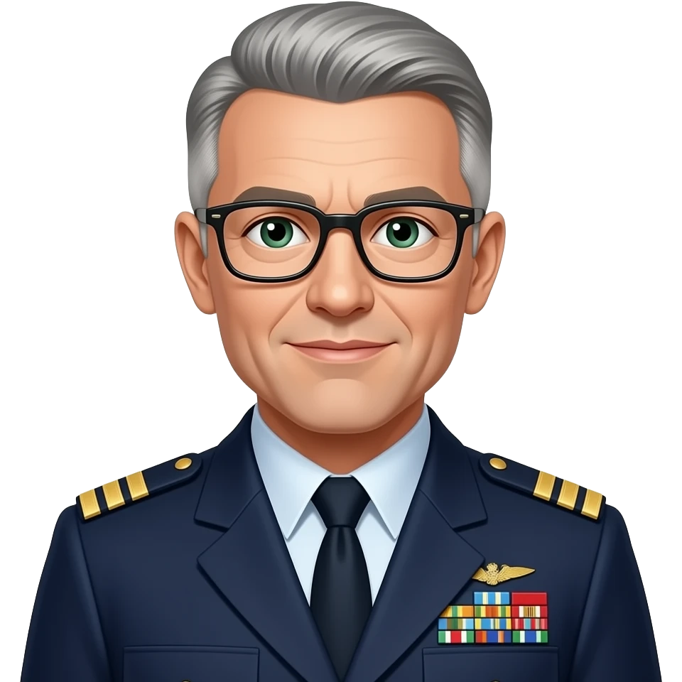 U.S Naval officer, Grey hair, green eyes with eye glasses. emoji