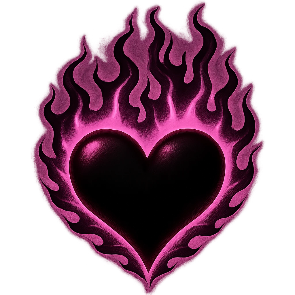 a gothic heart with black and pink flames, BLACKPINK inspired, edgy and vibrant, glowing flames, high contrast emoji