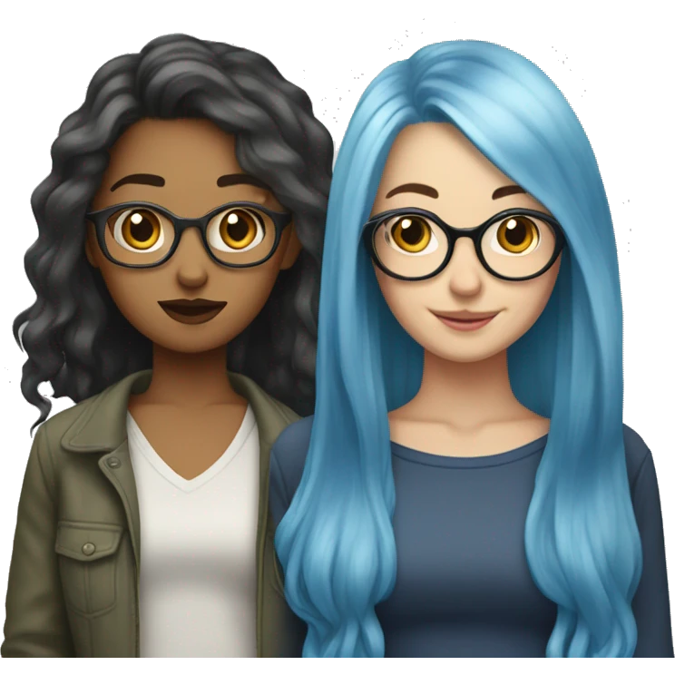 girls best friends, one long blue hair and glasses, other short blond hair emoji