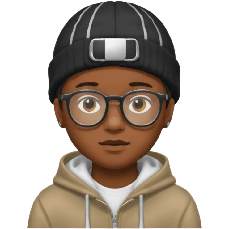 black boy with beanie and hoodie and glasses emoji