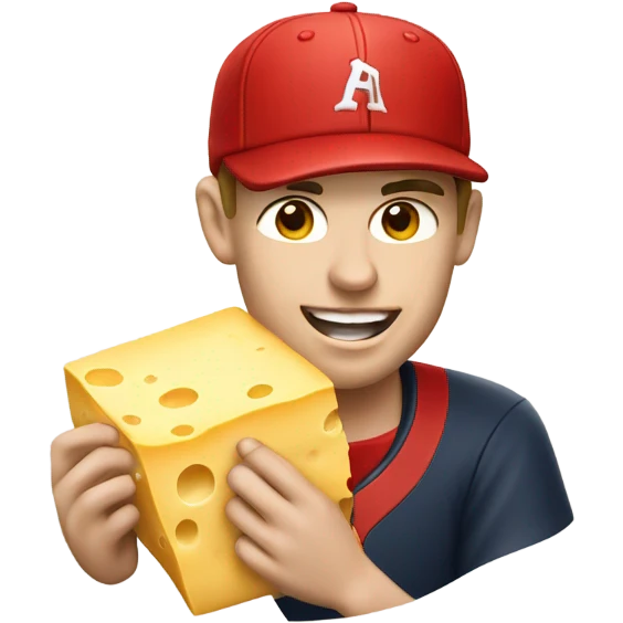 Caucasian Baseball player with red hat eating cheese emoji
