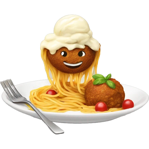 spaghetti with ice cream replacing the meat balls emoji