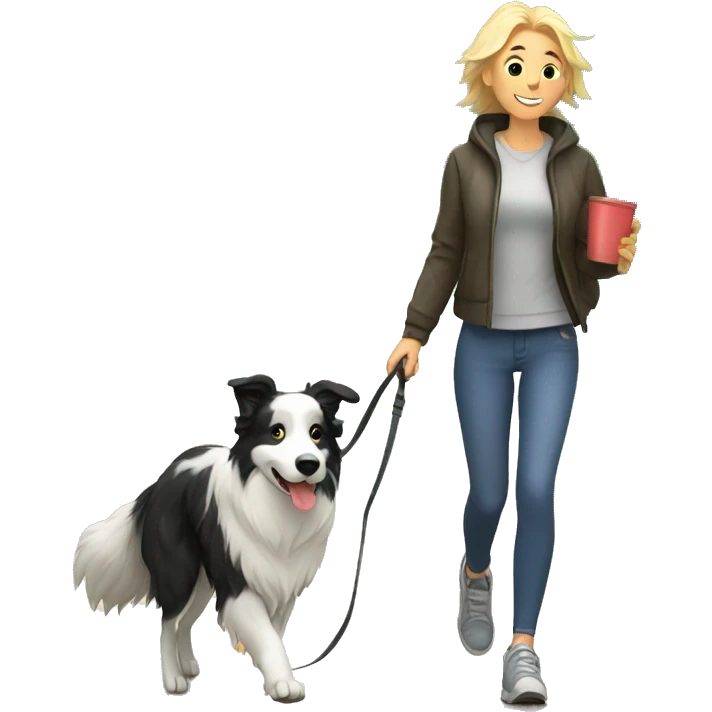 border collie dog walking with his blond owner emoji