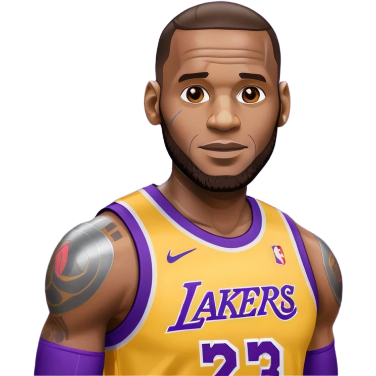 Lebron James as a half robot/cyborg AI but still keep lakers and friend;y emoji