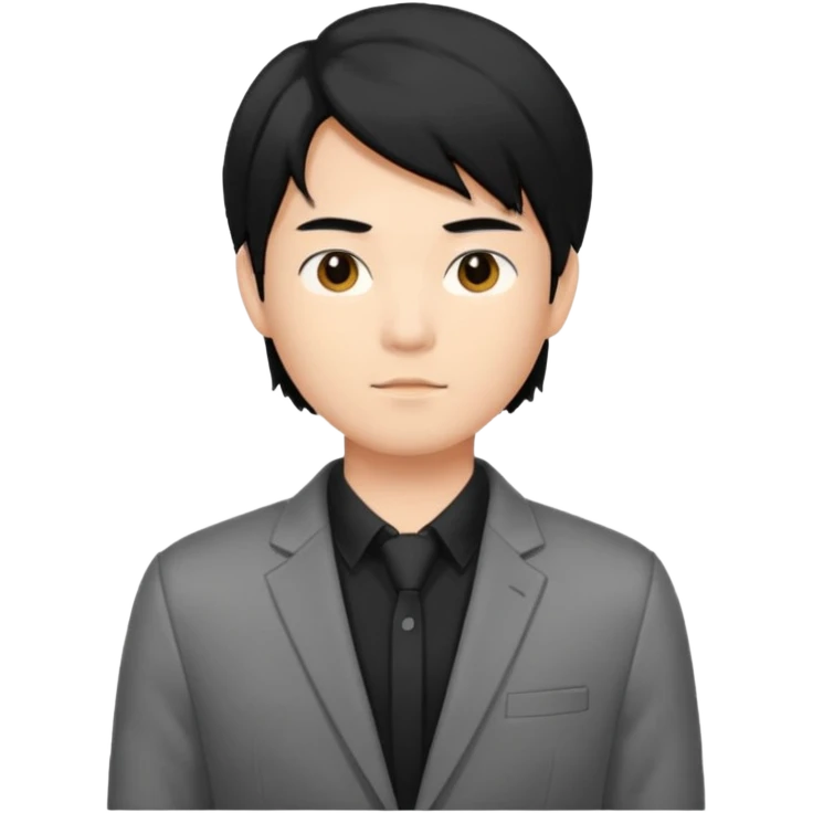 asian young man with mid-long black hair middle part haircut in grey blazer and black t-shirt  emoji