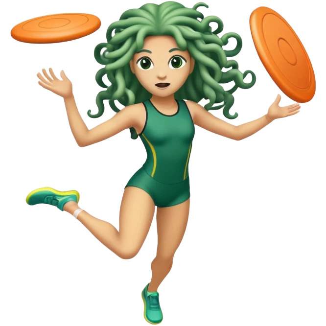 medusa, wearing an athletic outfit, throwing a frisbee emoji