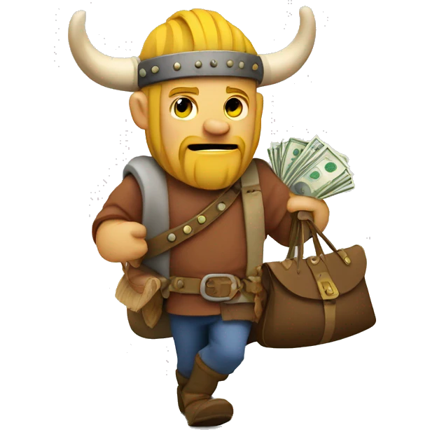 Viking carrying overloaded bag with money emoji