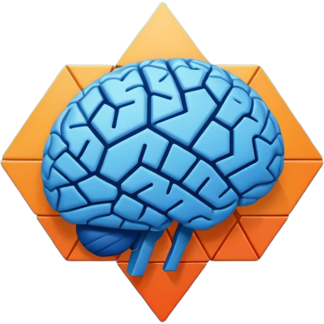 Geometric brain icon, YouTube triangle play button merged with neural network pattern, abstract minimalist design, vector art, vibrant colors, tech-inspired, clean lines, square format for app icon emoji