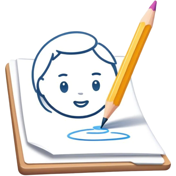 Illustration drawing icon, pencil or brush strokes, colorful design elements, simple lines, small scene or character in the illustration, minimalistic style, clean composition, transparent background. emoji