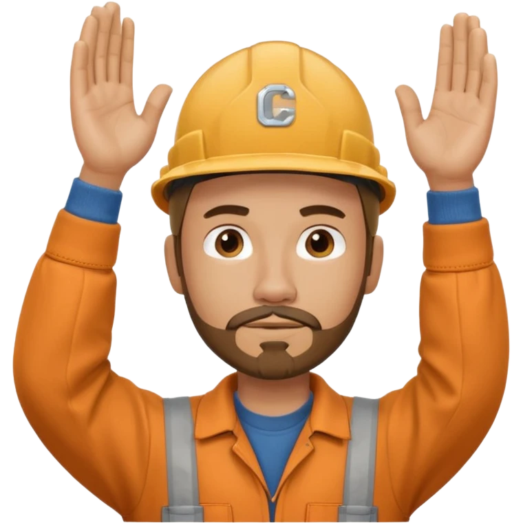 Construction worker goatee knit cap Carhartt shirt hand raised above head emoji