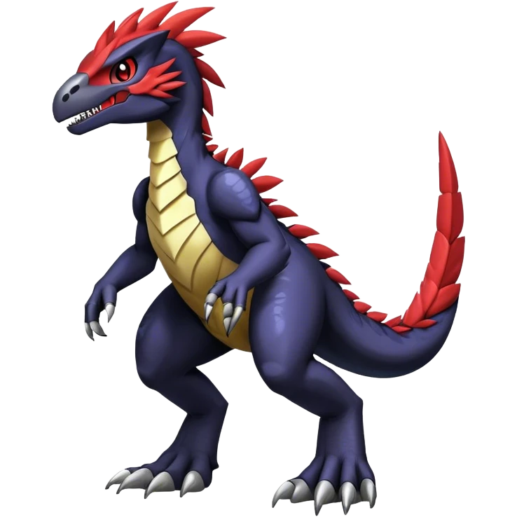 Dark Furry feather-mane Cool Edgy shiny Digimon-Fakemon-Guilmon-Velociraptor-Dinosaur-Drake full body   emoji