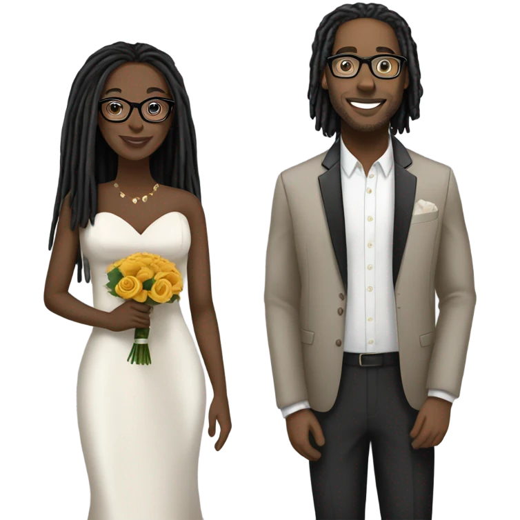 black couple with locs, male light skin with long black locs, female dark skin with glasses and BLACK locs wedding emoji