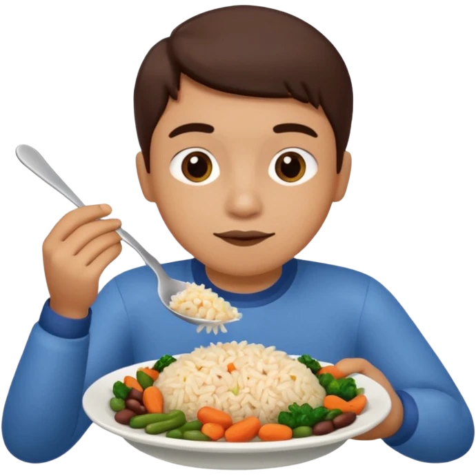 Create a person having lunch. Not a sandwich. Rice, beans, vegetables and chicken. emoji