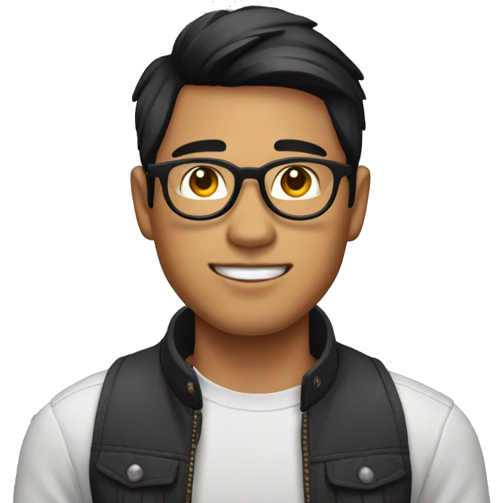 filipino guy, round face, round glasses, nose ring and black hair middle part straight hair emoji
