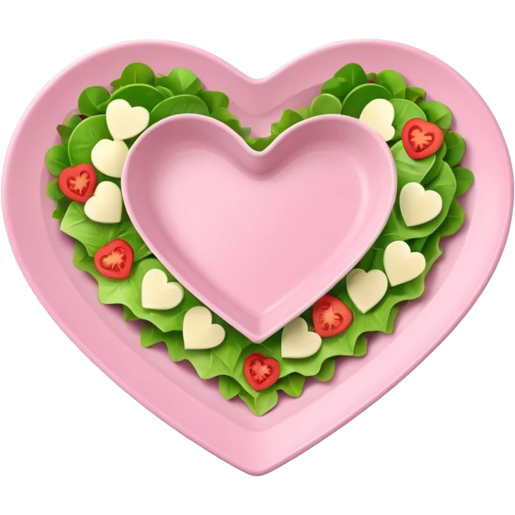 green salad in a light pink heart shaped plate emoji