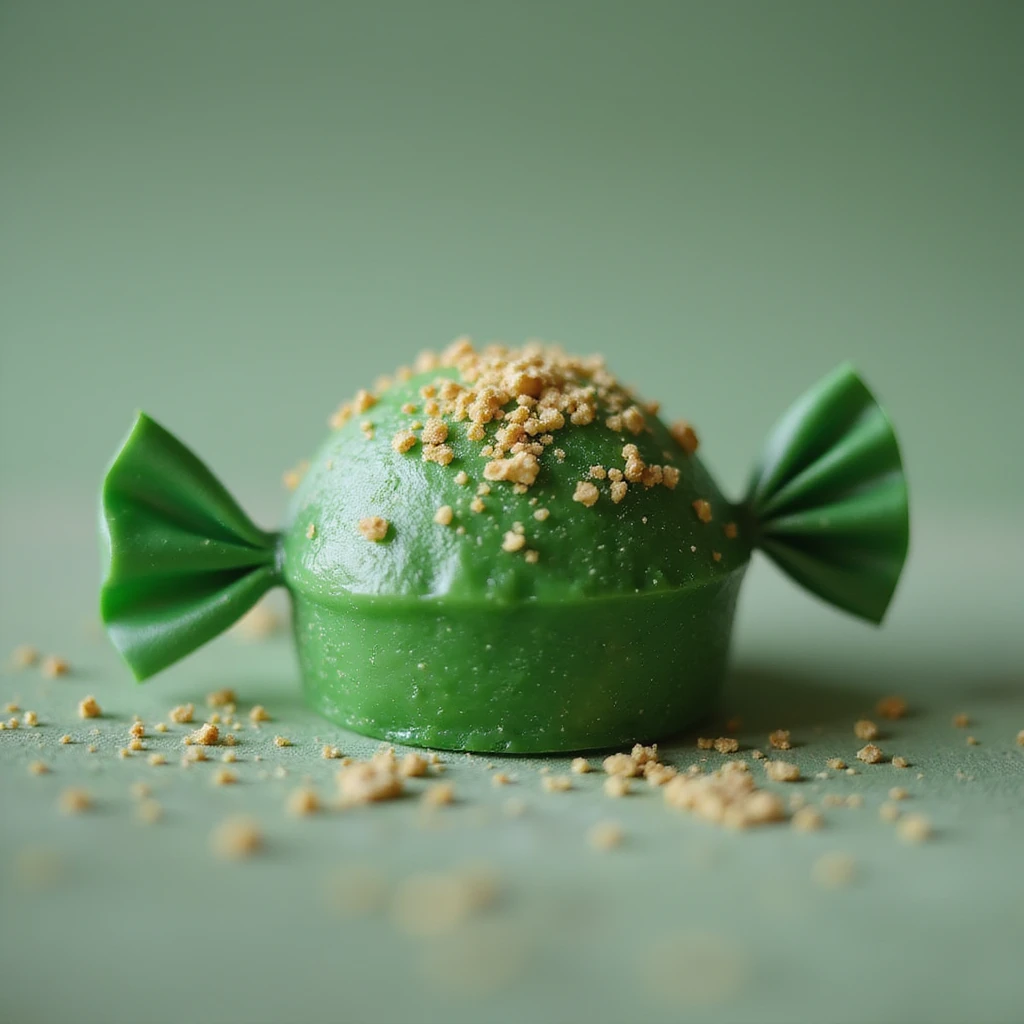 realistic green candy with gold flakes, photorealistic style emoji