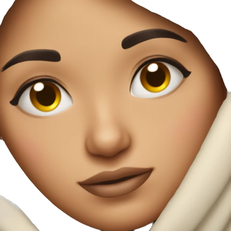 cozy brunette girl wrapped in blanket eyes closed eyelashes emoji