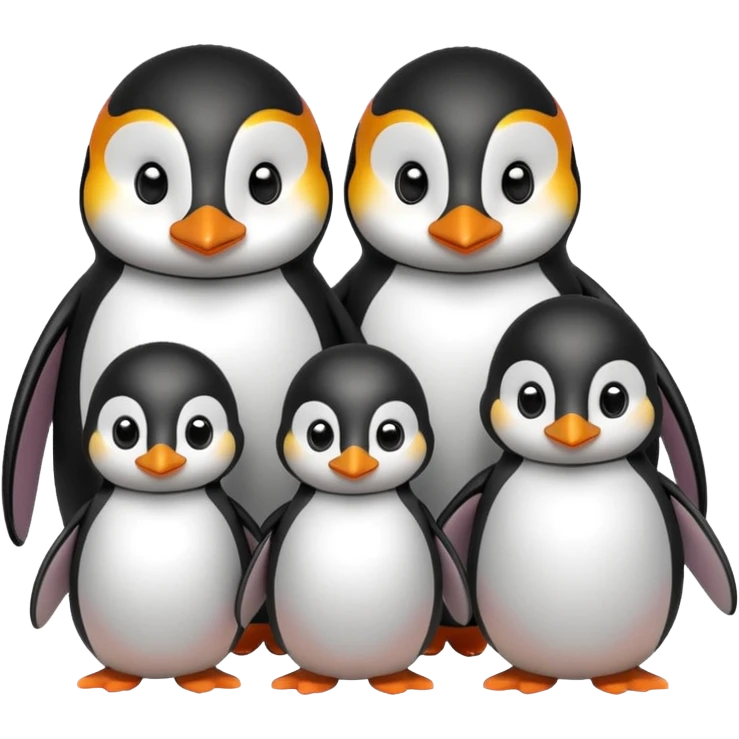 Savino the penguin,Moshi the doll and their parents emoji