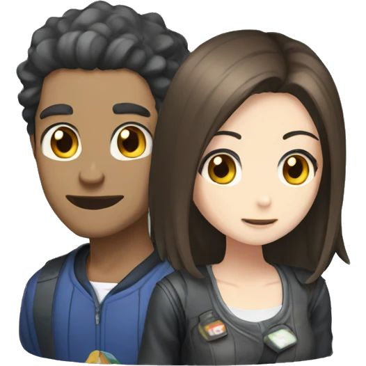 guy and girl anime play video games emoji