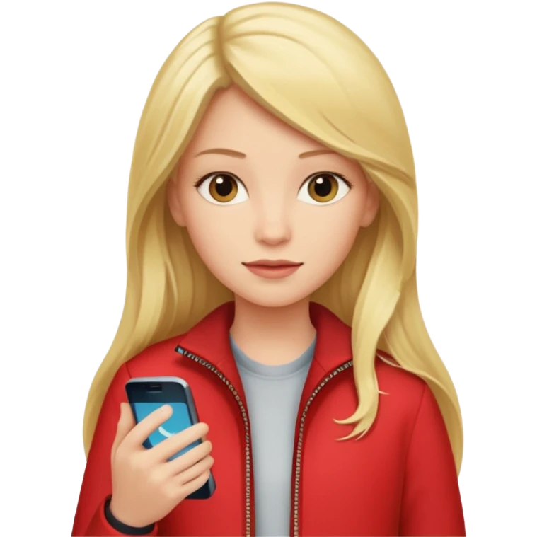 mujer  joven rubia con pelo largo y saco rojo con modem de internet y wifi con netflix emoji