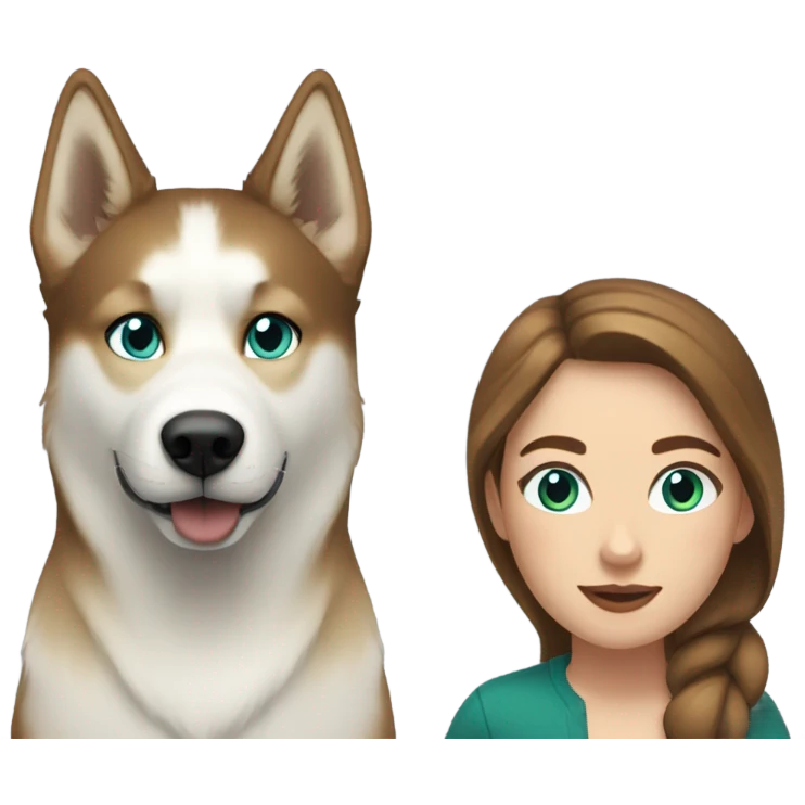 White Woman hair brown and bleus eyes and golden Husky With green eyes emoji