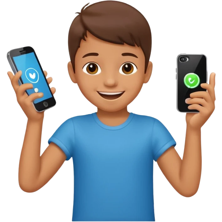 joyful child dancing with a phone in both hands emoji