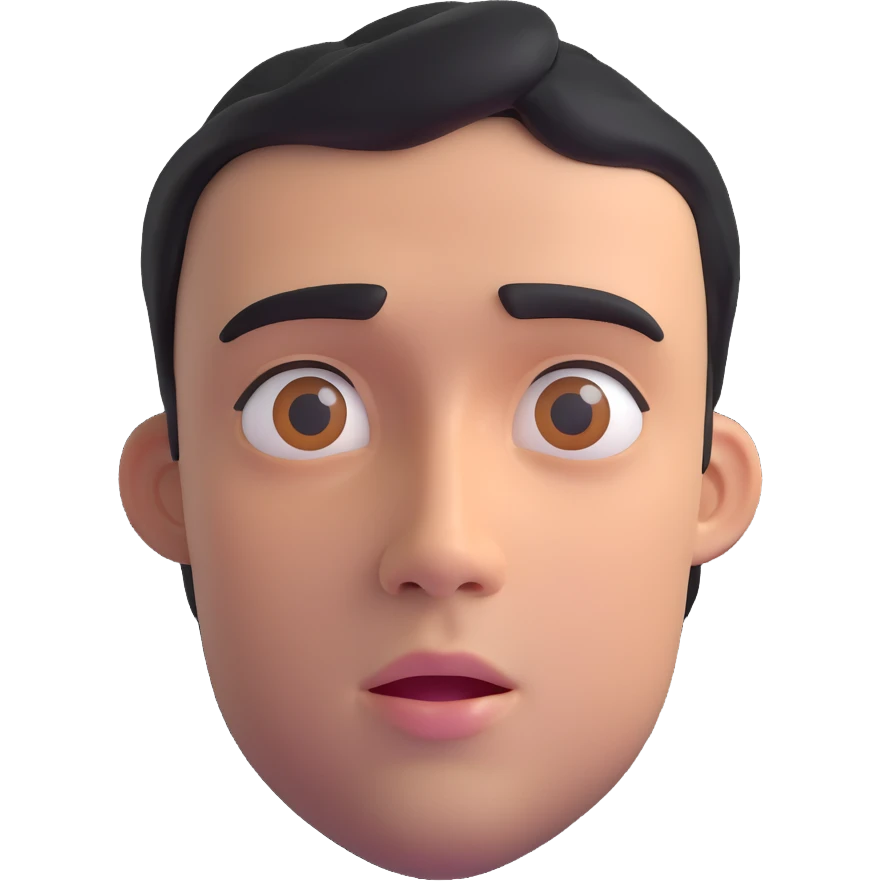 3D-rendered head of a man gazing upward, deep in thought, realistic face, smooth shading, soft lighting, only the head, no body, white background, high detail, emoji-style, volumetric emoji