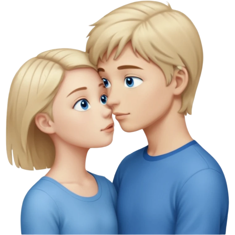 tall pale boy with blue eyes and medium length hair kissing a short girl with blue eyes and light brown shoulder length hair  emoji