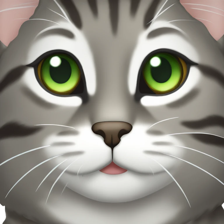 grayish brown tabby cat with green eyes and white muzzle and chin emoji
