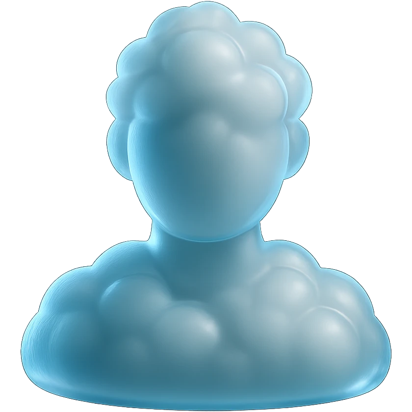 a bust of a person made up of only white, fluffy, protruding clouds, facing forward, in matte glass style emoji